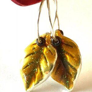 Gold Leaf Earrings Fall Thanksgiving Autumn Tree Leaves Halloween Harvest Plated